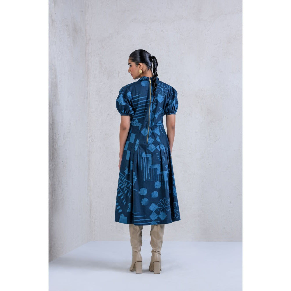 The Dramebaaz Company Navy Blue Monstera Dress