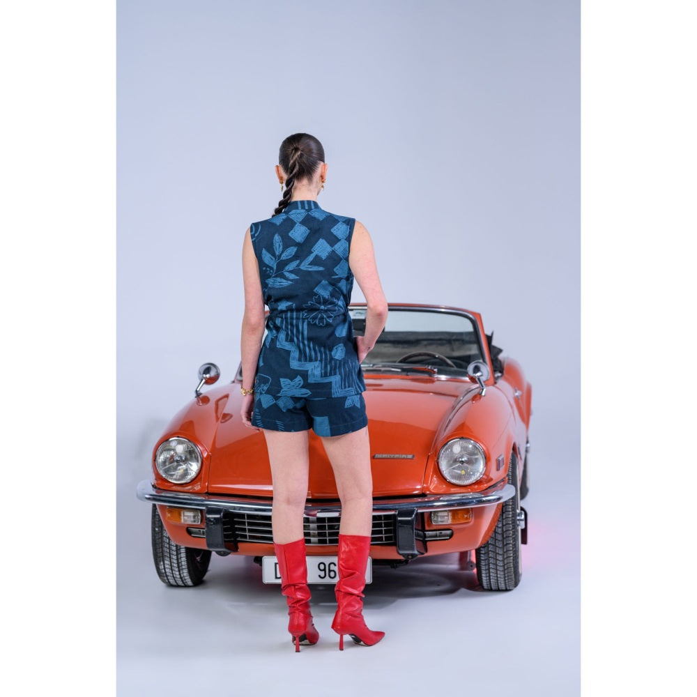 The Dramebaaz Company Navy Blue Magnolia Shorts and Top (Set of 2)