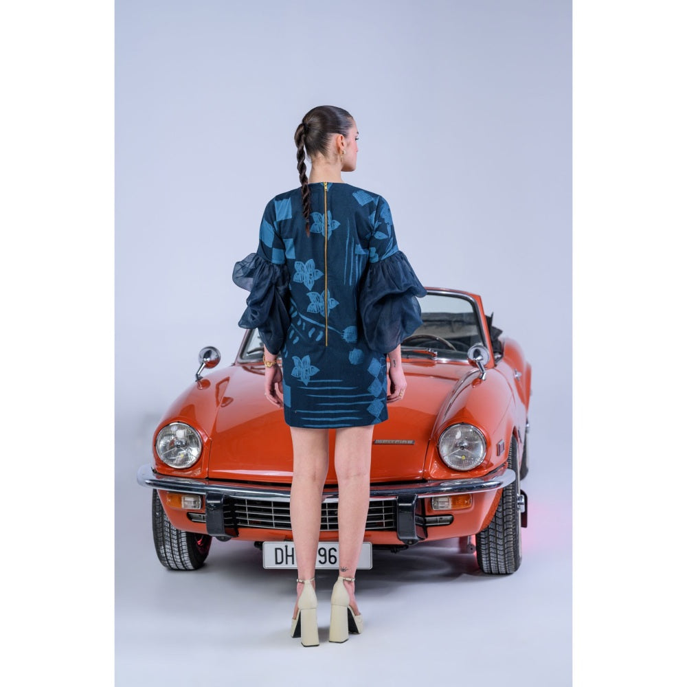 The Dramebaaz Company Gilded Dahlia Organza Sleeved Dress