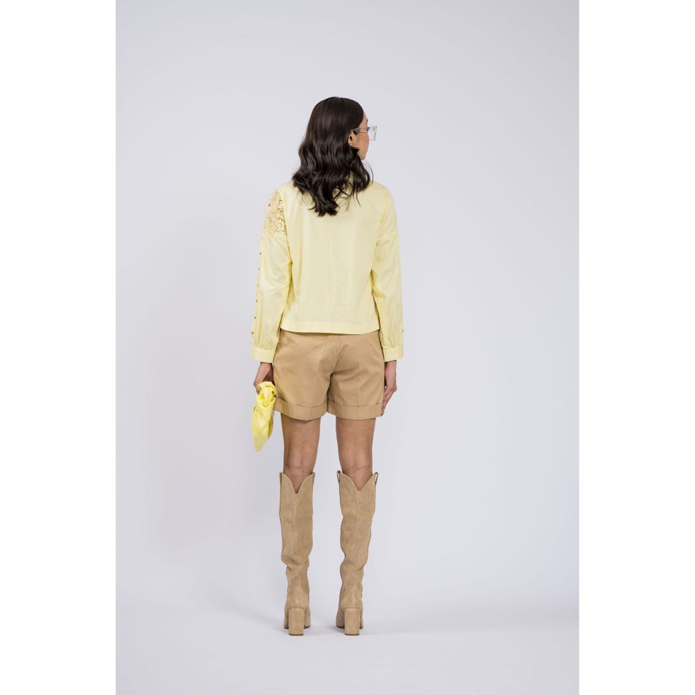 The Dramebaaz Company Lime Biscotti Embroidered Shorts with Shirt (Set of 2)