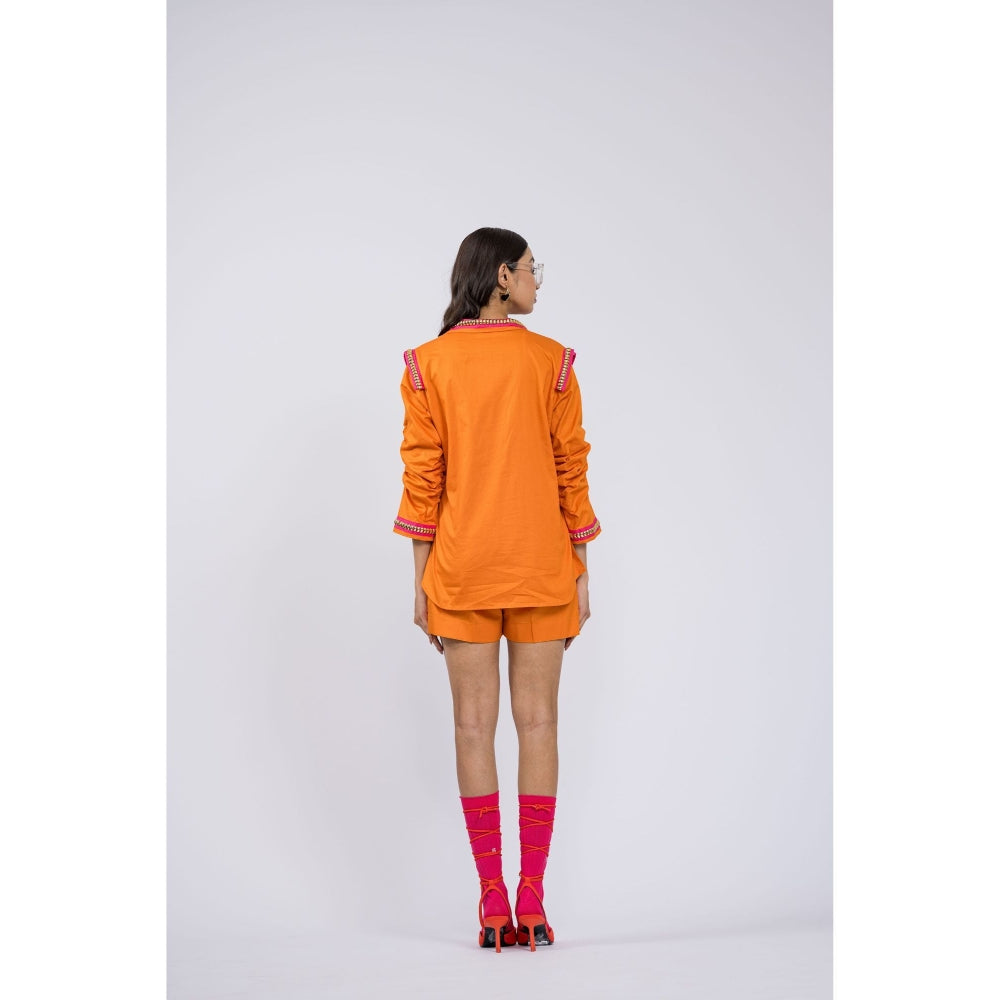 The Dramebaaz Company Orange Ivanka Shorts and Shirt (Set of 2)