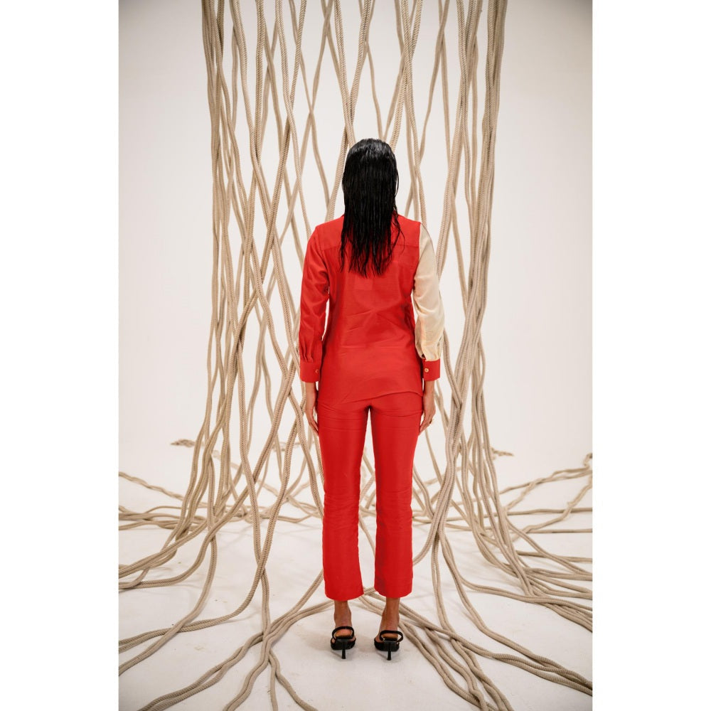 The Dramebaaz Company Red Floris Embellished Shirt