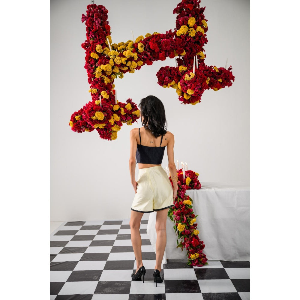 The Dramebaaz Company Noir & Ivory Printed Bustier and Skort (Set of 2)