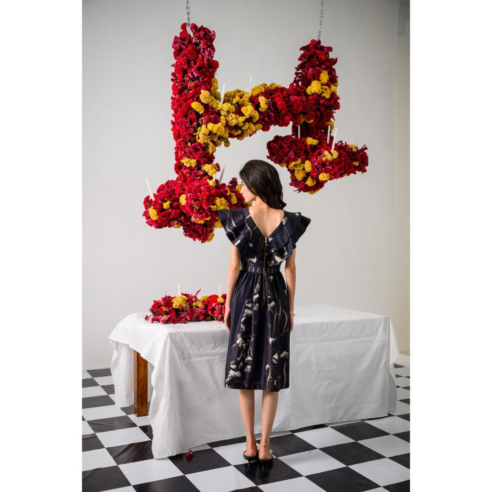 The Dramebaaz Company Black Victorian Petals Ruffle Dress
