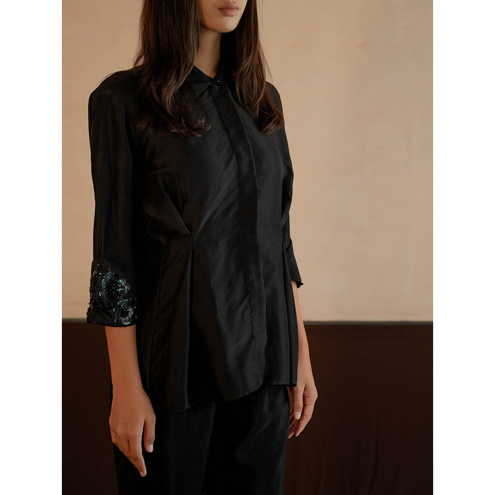 The Burnt Toast Black Embroidered Cuff Co-Ord (Set of 2)