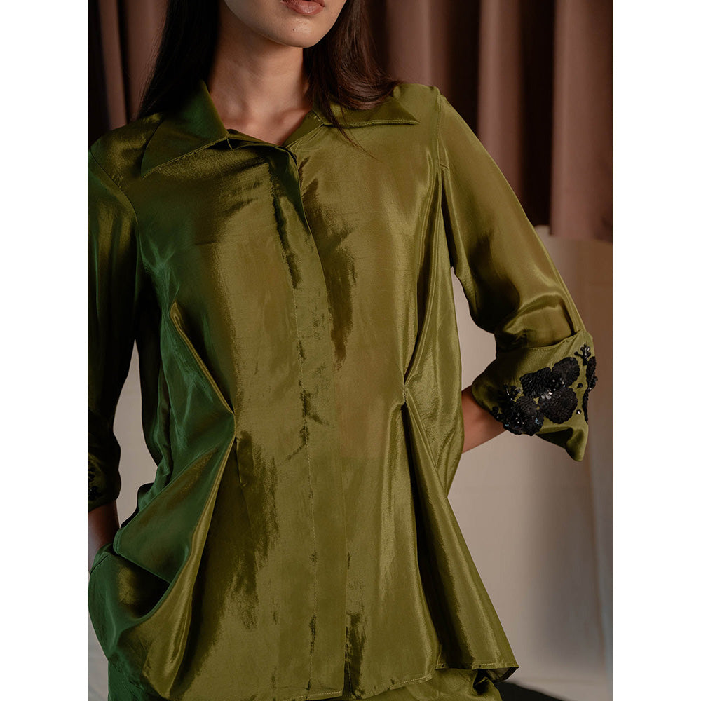 The Burnt Toast Olive Embroidered Cuff Co-Ord (Set of 2)