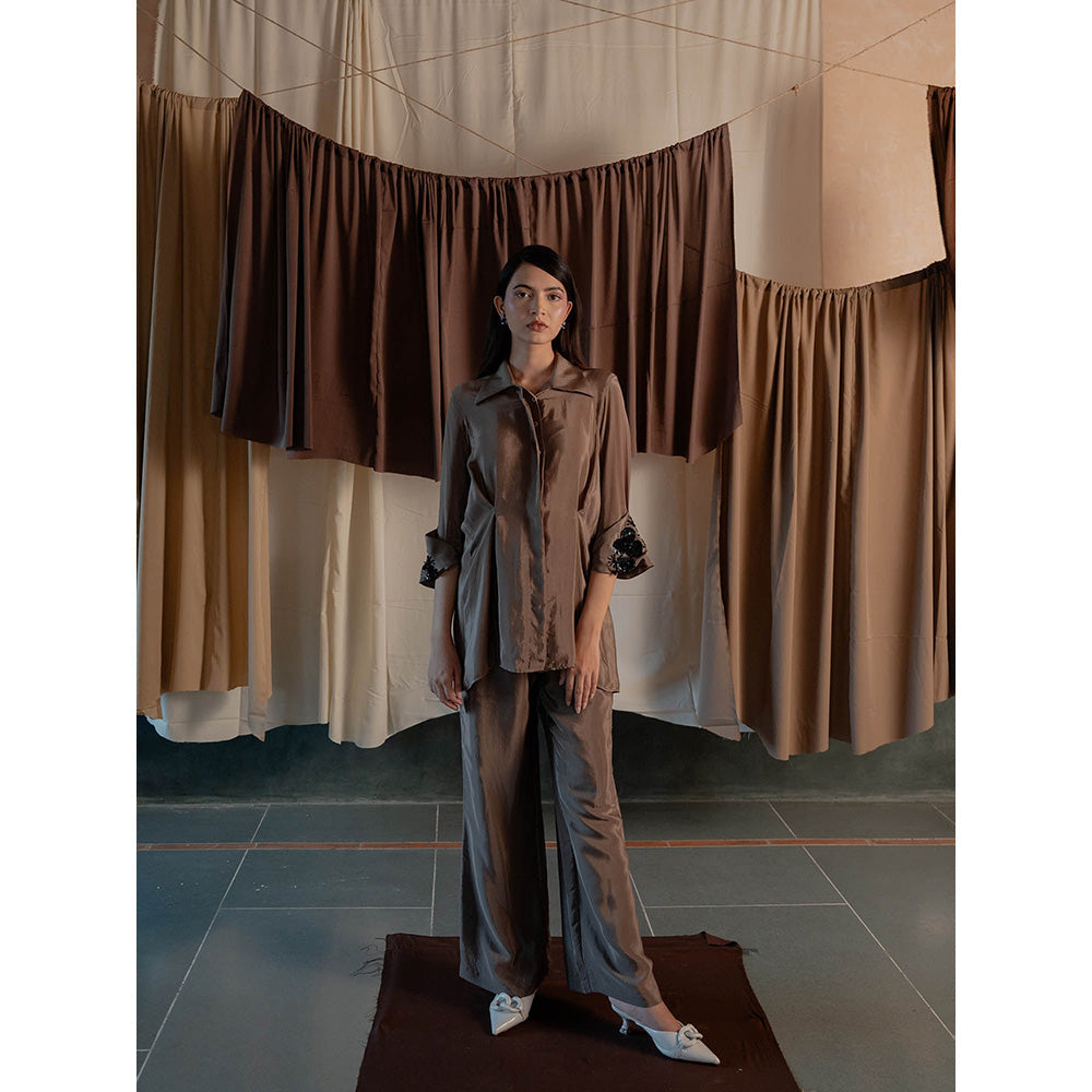 The Burnt Toast Brown Embroidered Cuff Co-Ord (Set of 2)