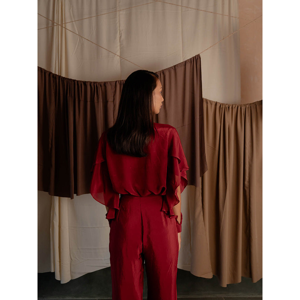 The Burnt Toast Red Frill Sleeve Shirt