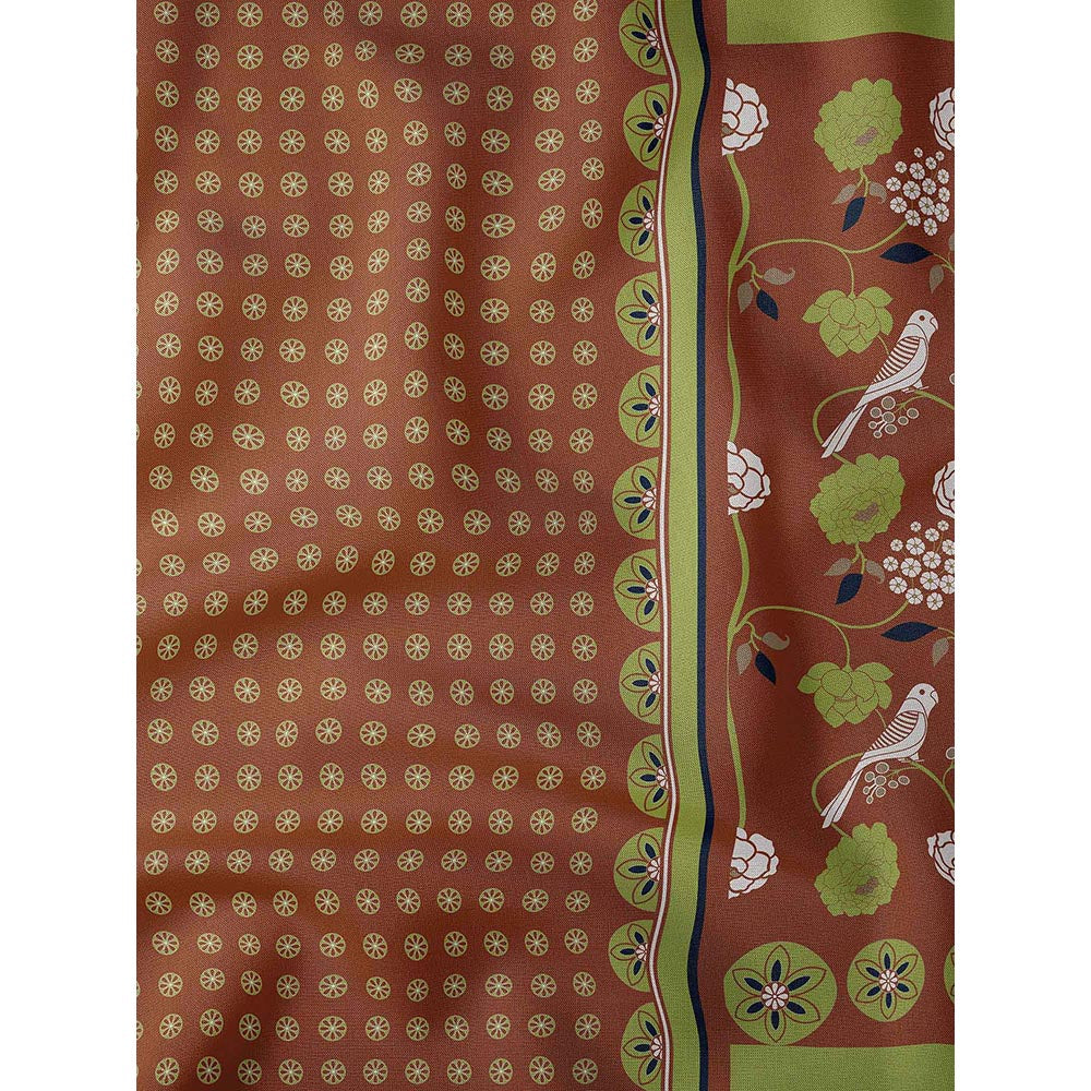 Thee Modern Roots Floral and Fauna Printed Crepe Saree with Unstitched Blouse