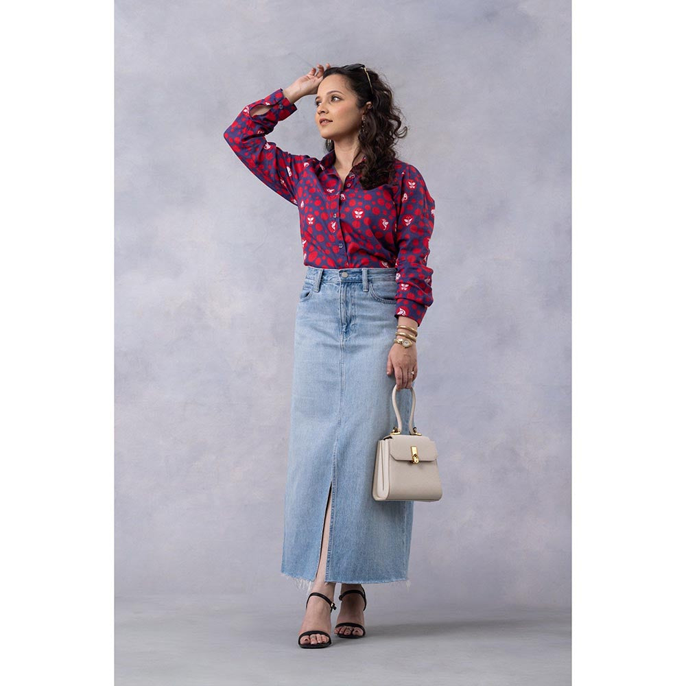 Thee Modern Roots Purple Dot Parade Print Cotton Mul Shirt