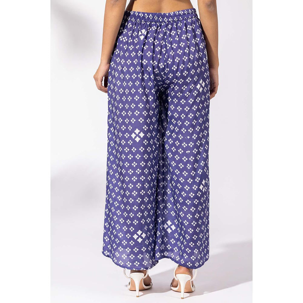 Thee Modern Roots Ink Blue Floral Print Kurta and Palazzo (Set of 2)