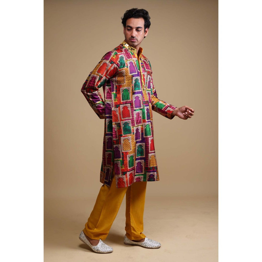 THETAA Multi-Colour Mirror Work Kurta with Pyjama (Set of 2)