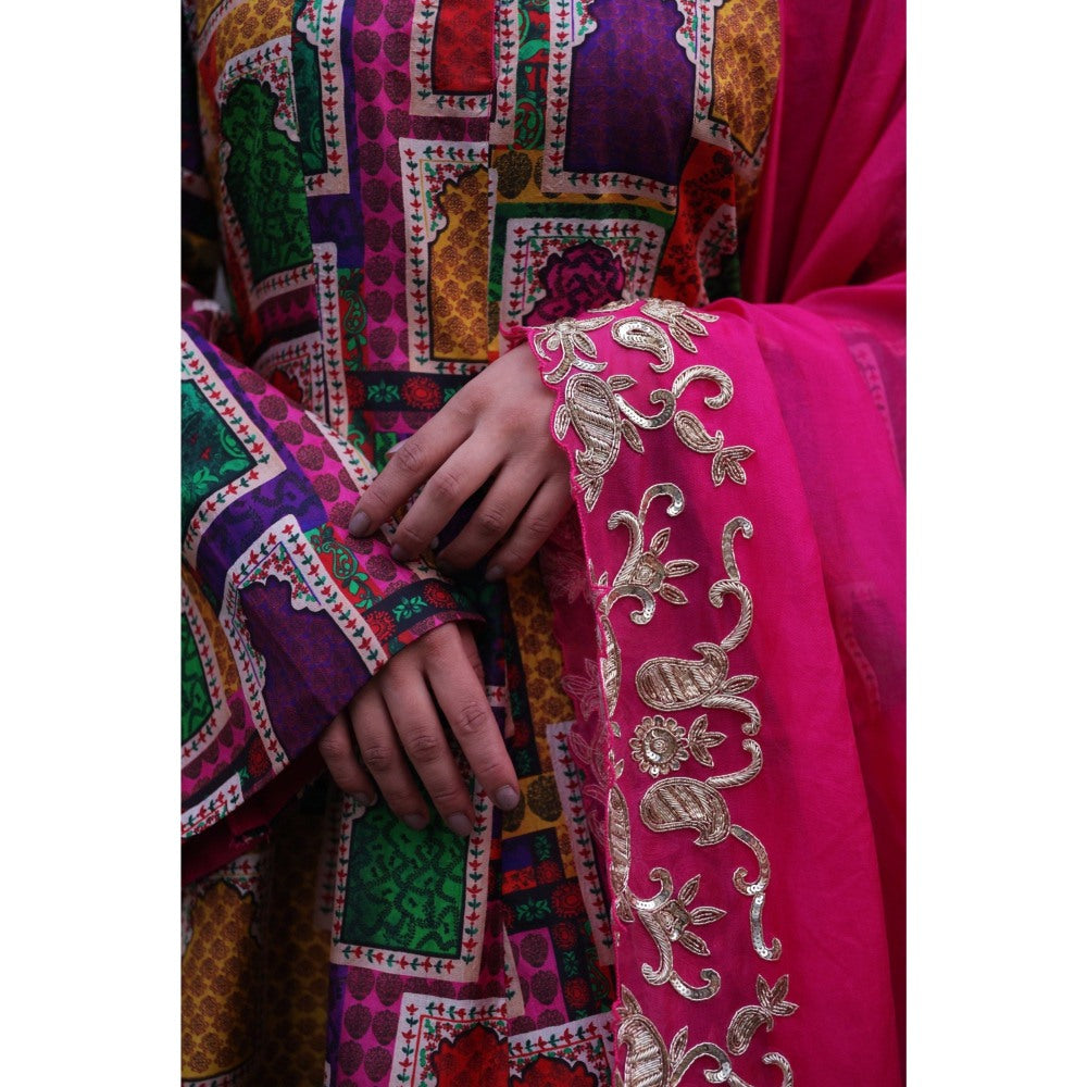 THETAA Pink Kalidar Kurta with Dhoti and Dupatta (Set of 3)