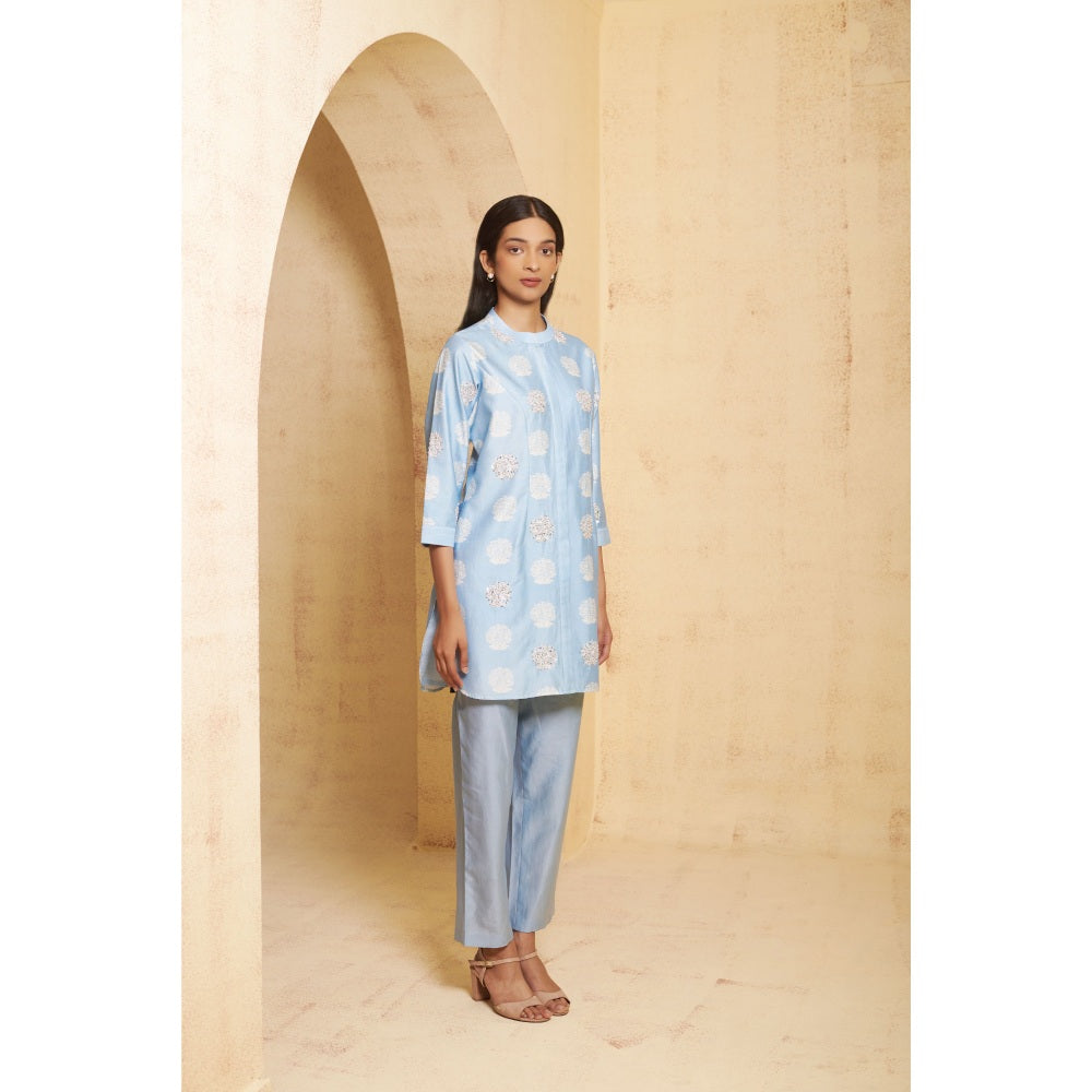 THETAA Womens Blue Embellished Co-Ord Set