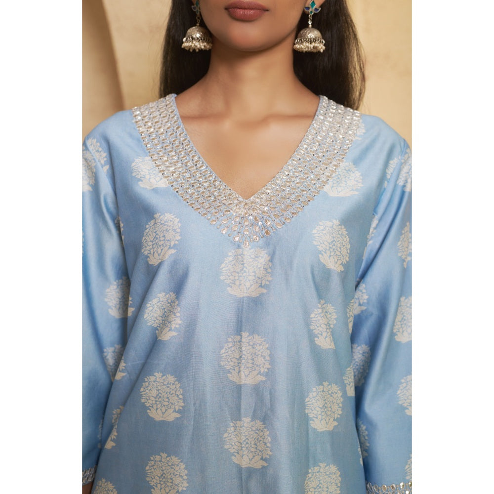 THETAA Womens Blue Floral Print Co-Ord Set