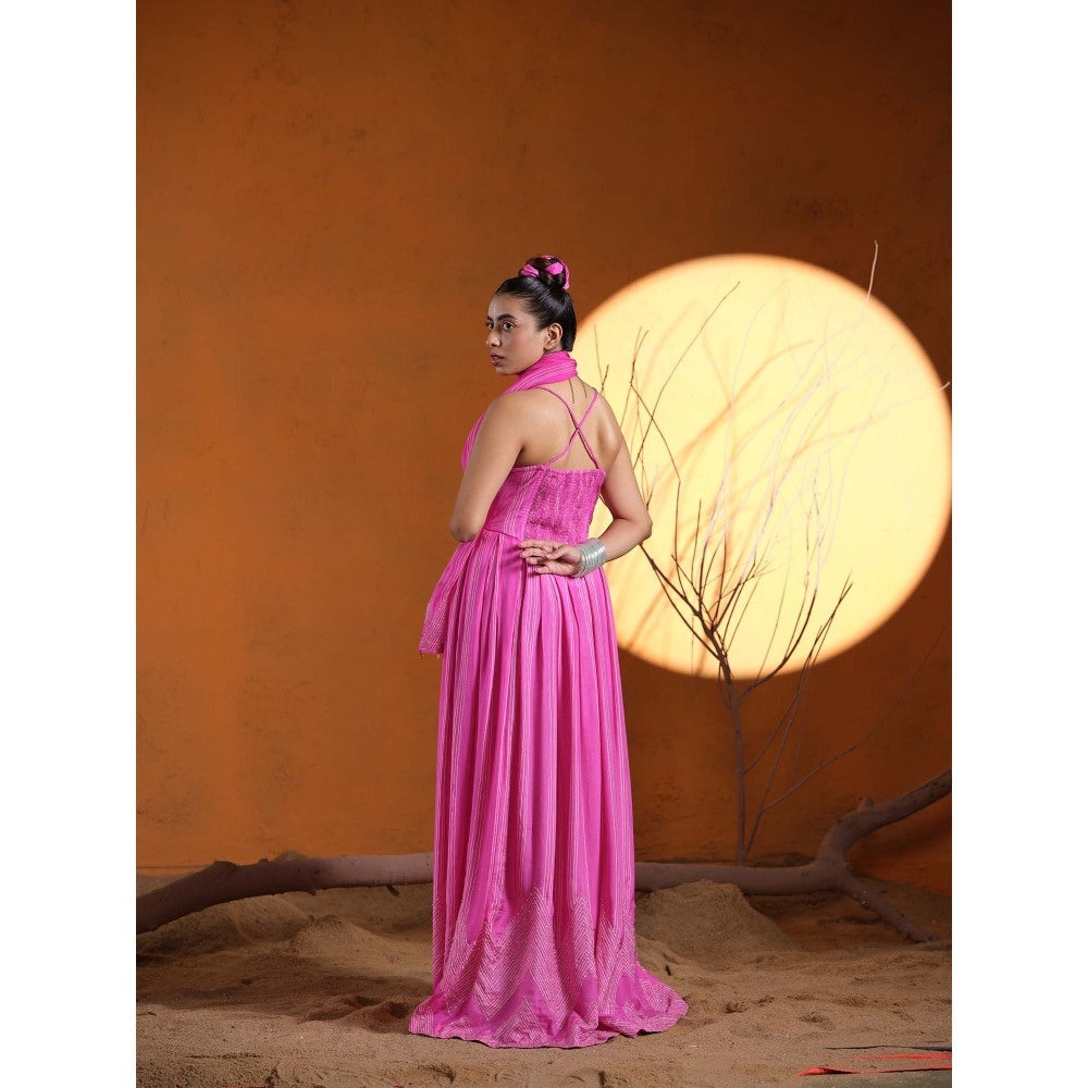 The Clothing Therapy Pink Corset Gown with Stole (Set of 2)