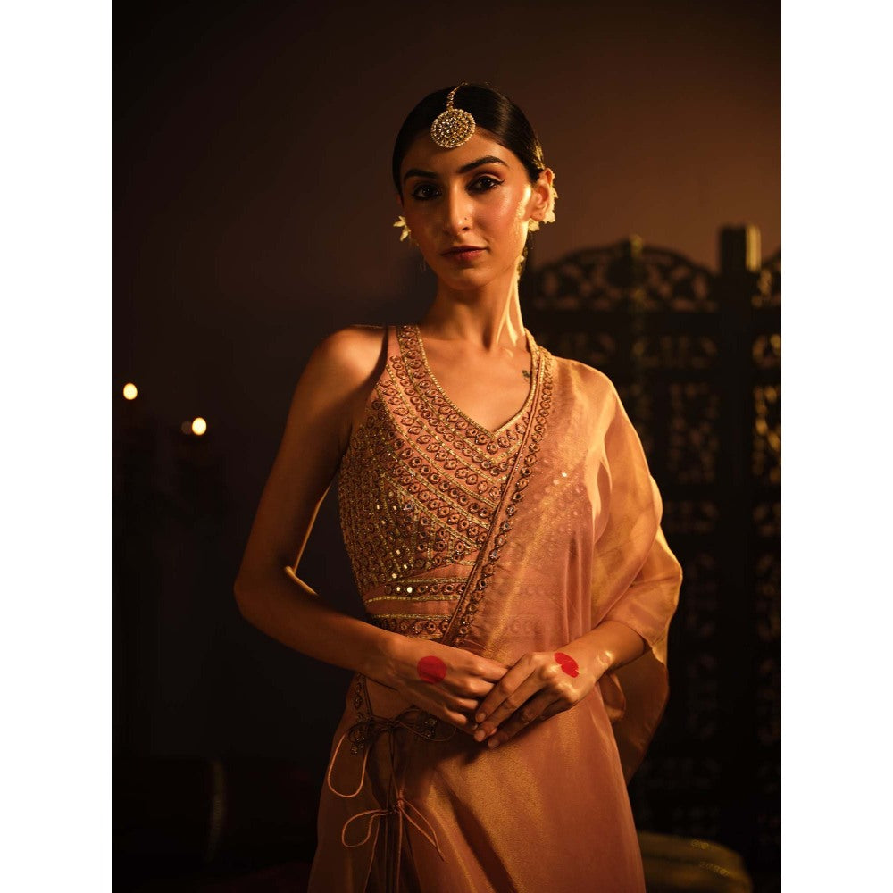 The Clothing Therapy Blush Pink Lehenga with Blouse and One Shoulder Drape (Set of 3)