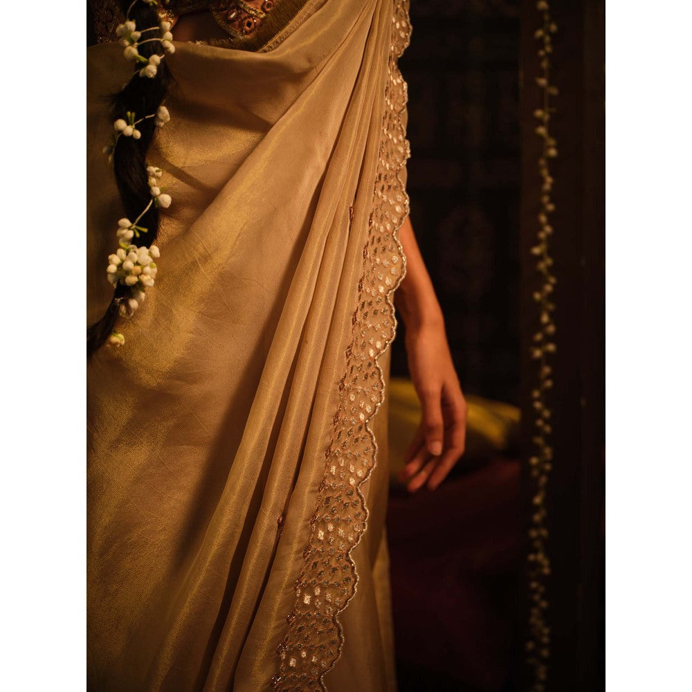 The Clothing Therapy Blush Gold Drape Saree with Stitched Blouse