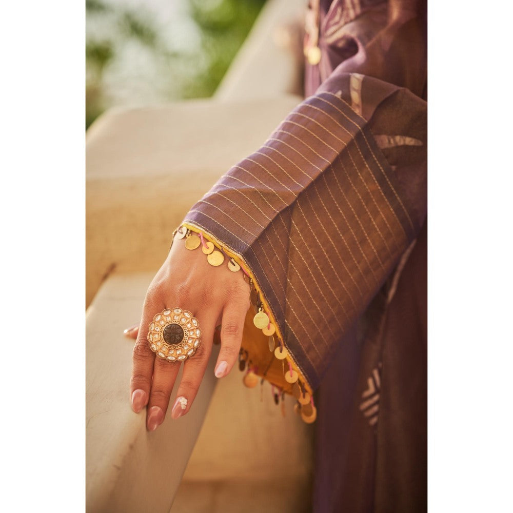 The Clothing Therapy Deep Purple Square Yoke Circular Cut Kurta with Pant