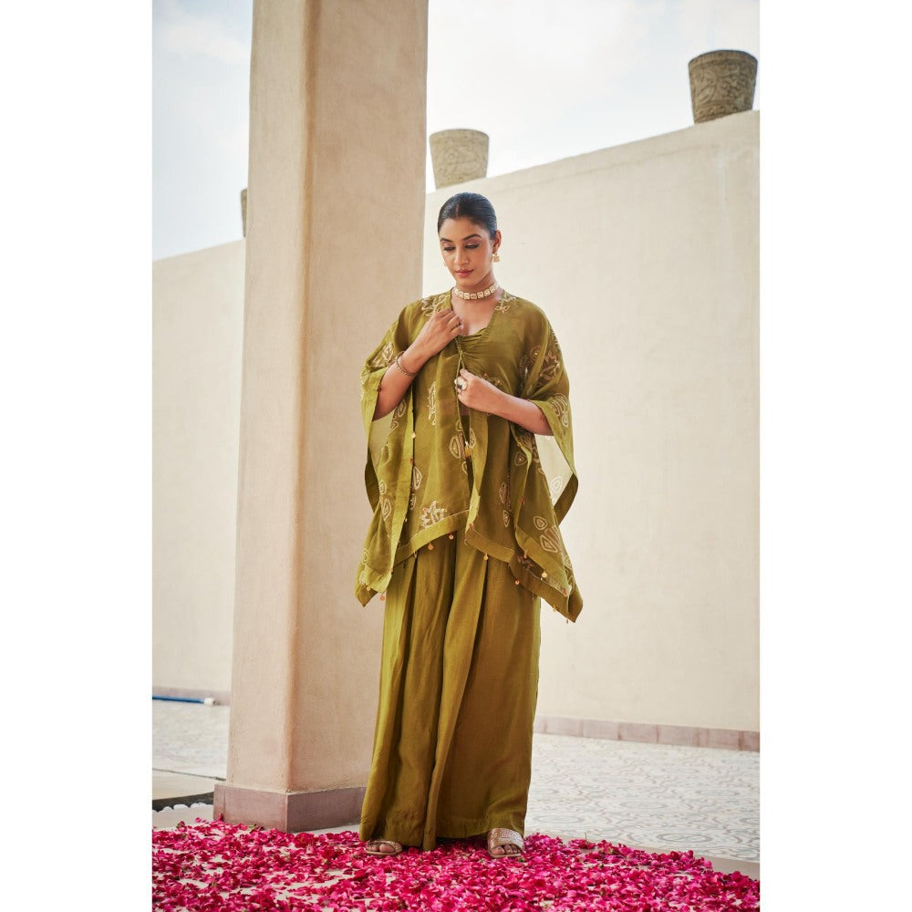 The Clothing Therapy Lime Green Pleated Bustier with Palazzo and Kaftan