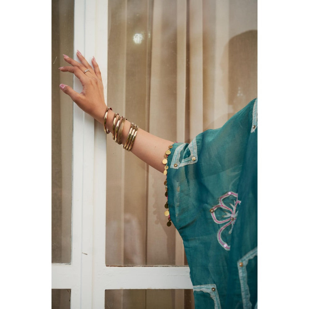 The Clothing Therapy Sea Blue Pleated Bustier with Palazzo and Jacket