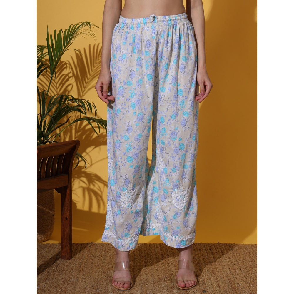 The Chikan Label Blue Women's Mulmul Chikankari Co-Ord Set