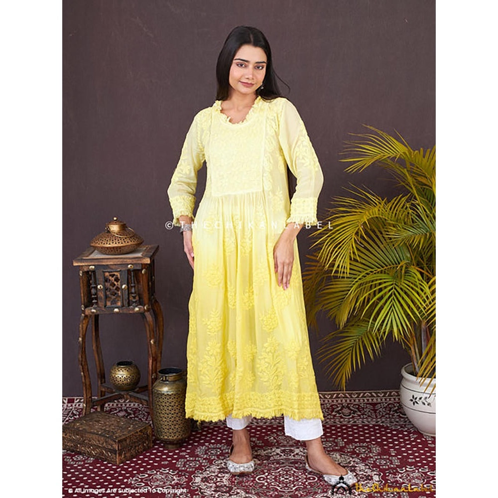 The Chikan Label Yellow Noori Muslin Chikankari Anarkali