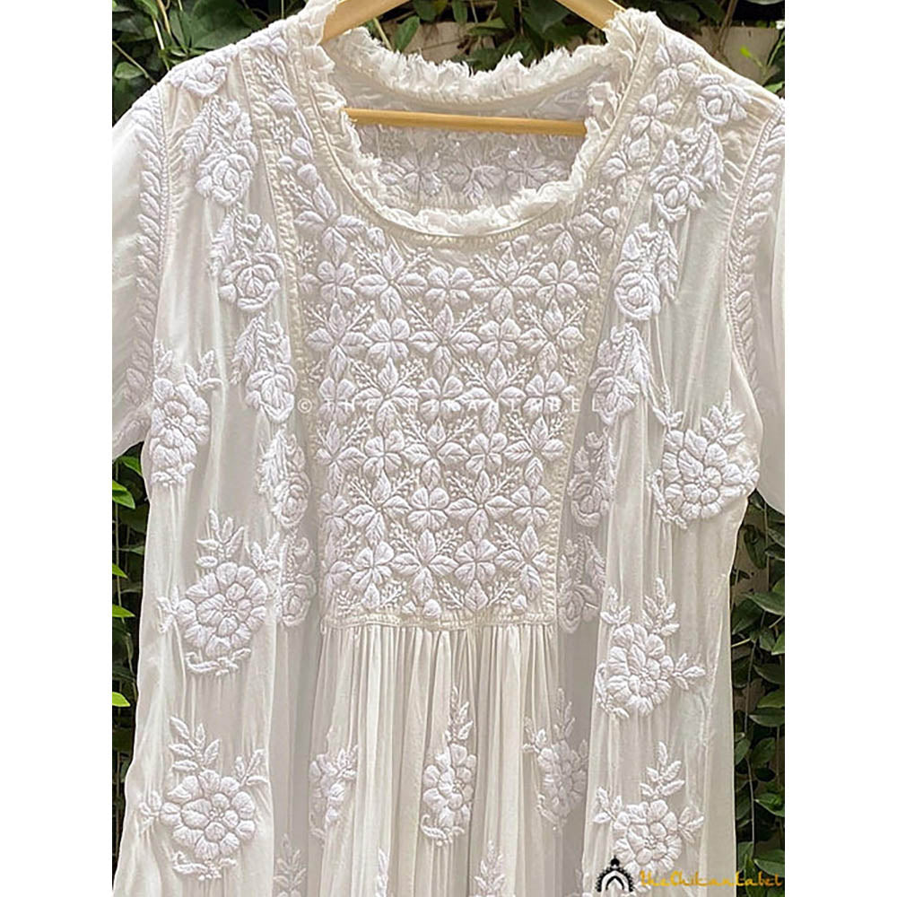 The Chikan Label White Noori Muslin Chikankari Anarkali