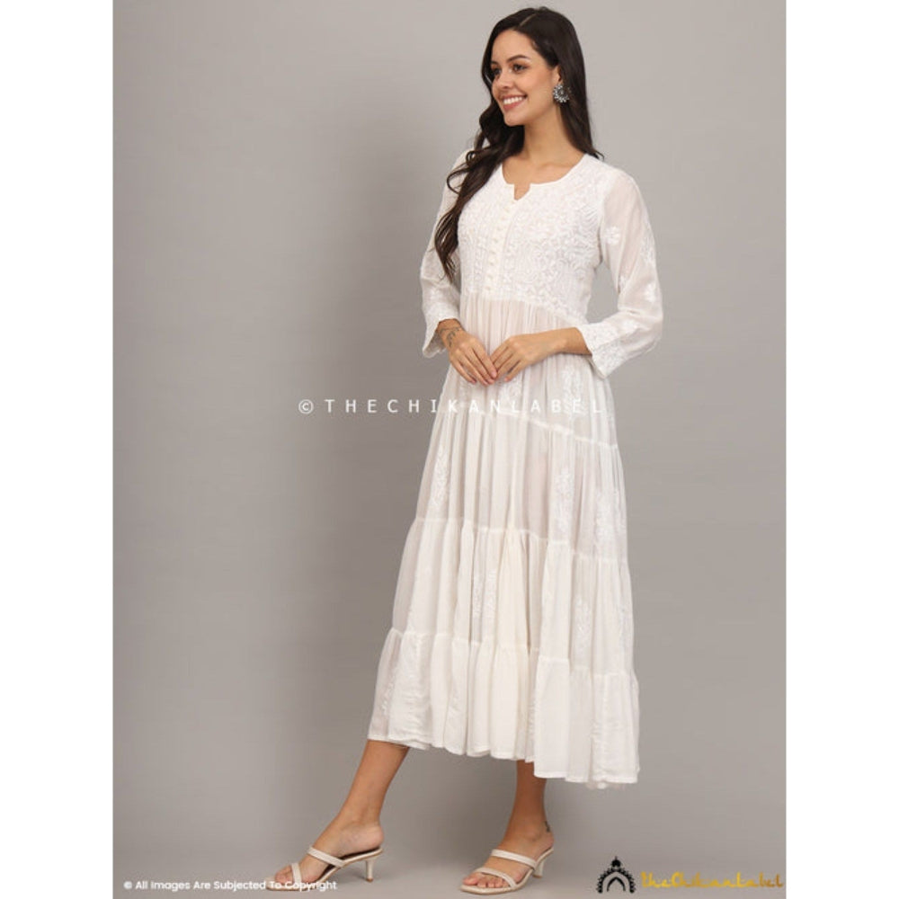 The Chikan Label Chikankari Muslin White Anarkali Kurta