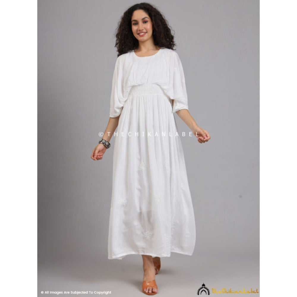 The Chikan Label Embroidered Chikankari White Anarkali Kurta