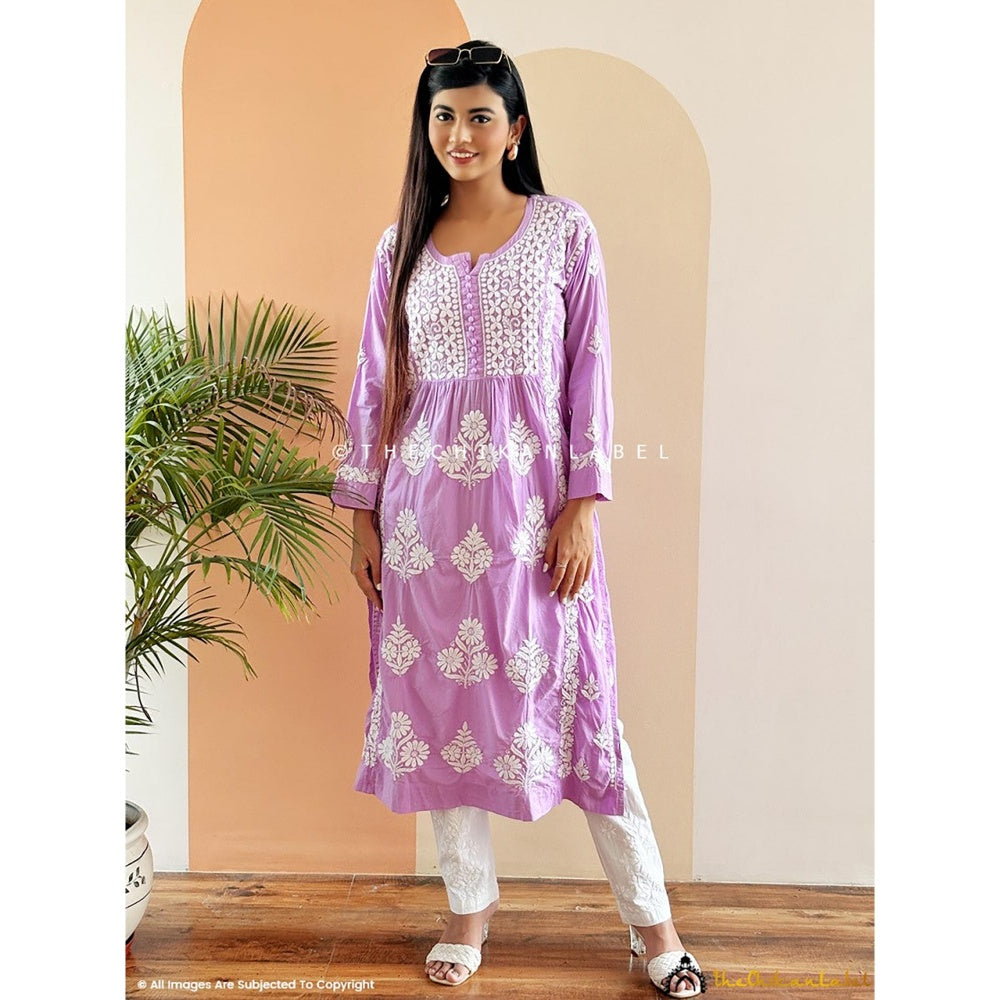 The Chikan Label Amulya Cotton Chikankari Nyra Cut Straight Lavender Kurta