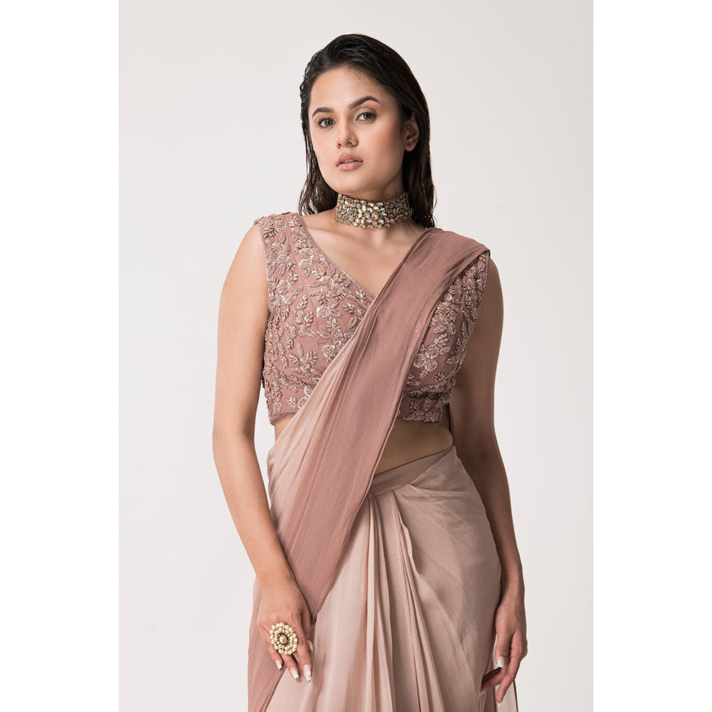 THE FRONT ROW COUTURE BY SEEMA KASHYAP Pre-Draped Beige Saree with Stitched Blouse