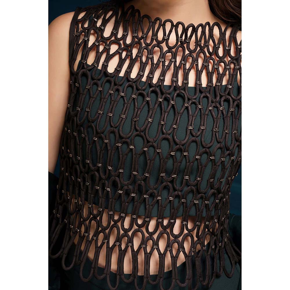 THE SILK LOVE Luxurious Cord Waves Ash Black Viscose Silk Elegance Top