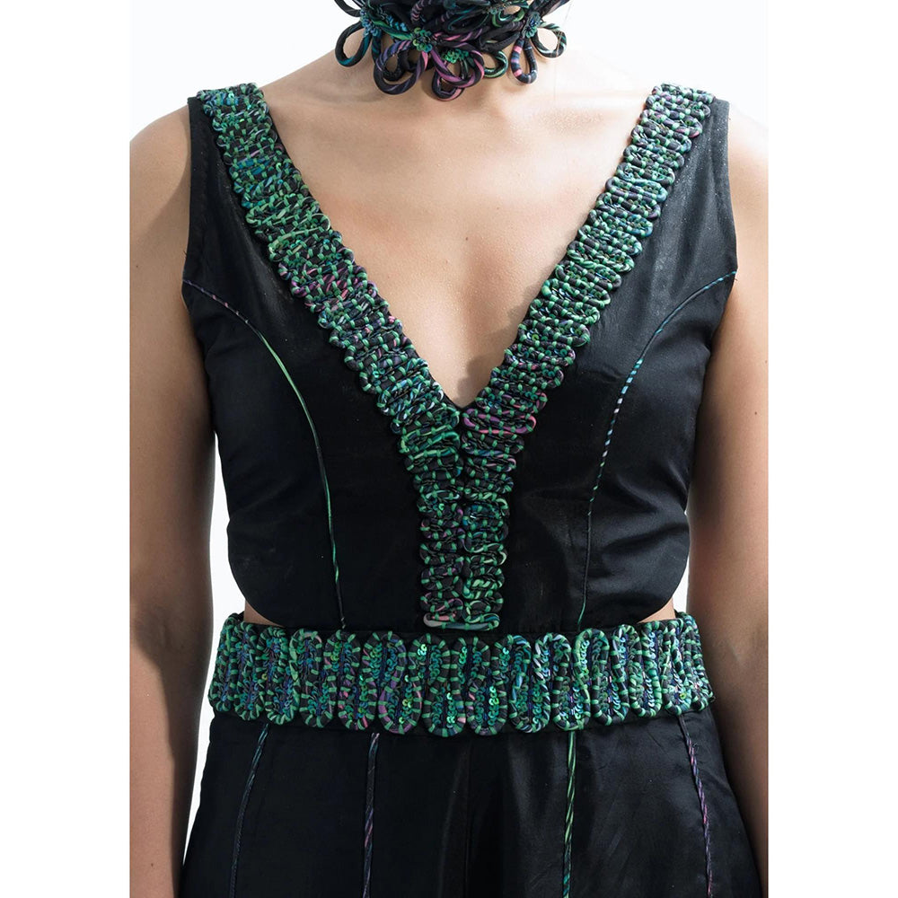 THE SILK LOVE Flared Silk Jumpsuit In Kohl Black