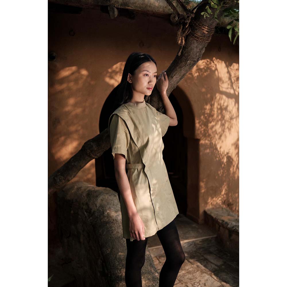 The Terra tribe Khaki Rory Rib Dress