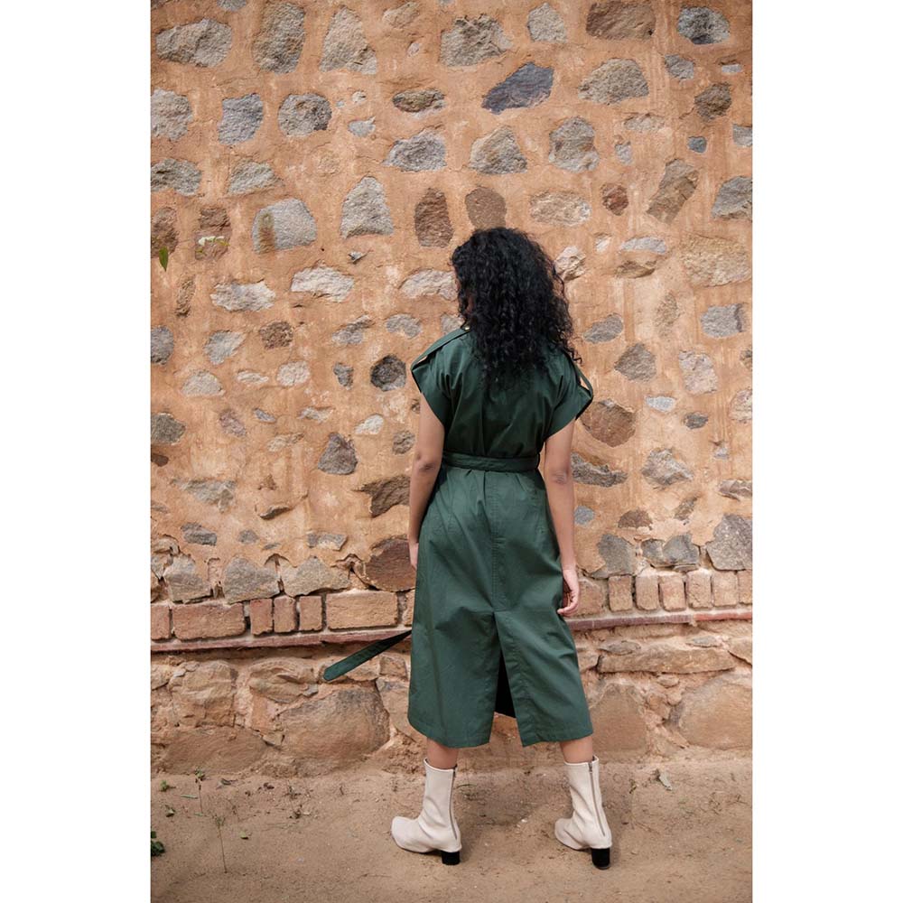 The Terra tribe Olive Harajuku Trench Coat Dress with Belt (Set of 2)