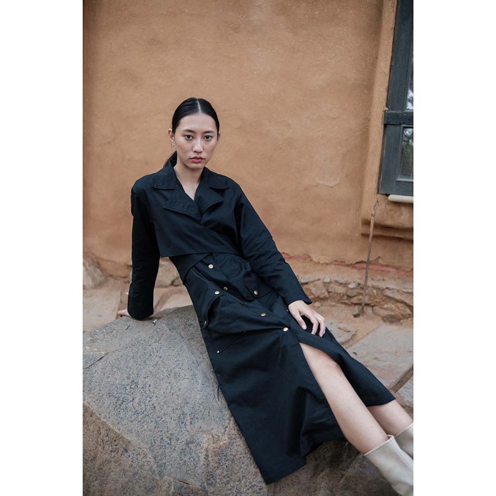 The Terra tribe Black Harajuku Trench Coat Dress