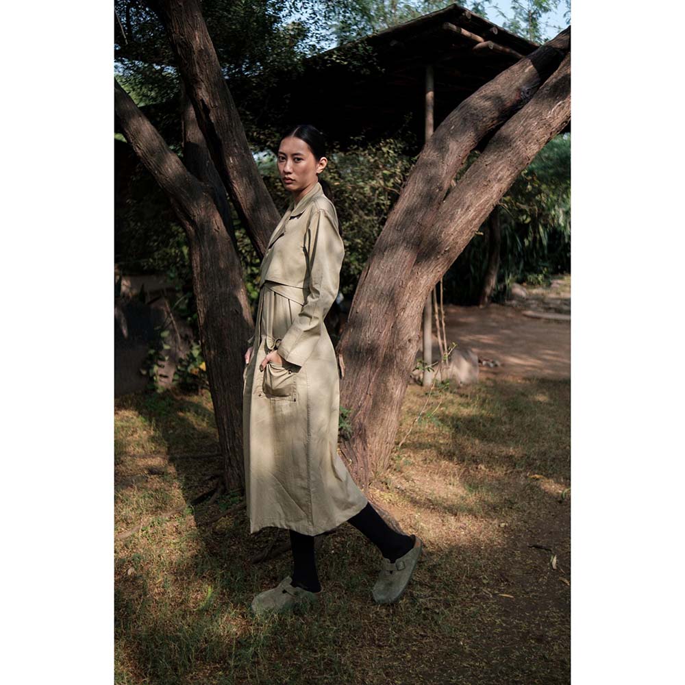 The Terra tribe Khaki Harajuku Trench Coat Dress