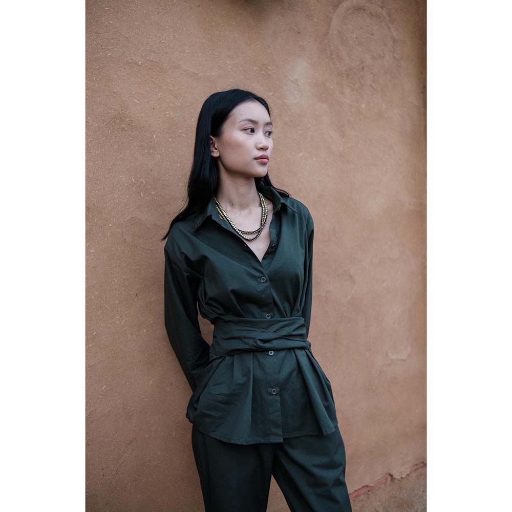 The Terra tribe Olive Nara Front Knot Shirt
