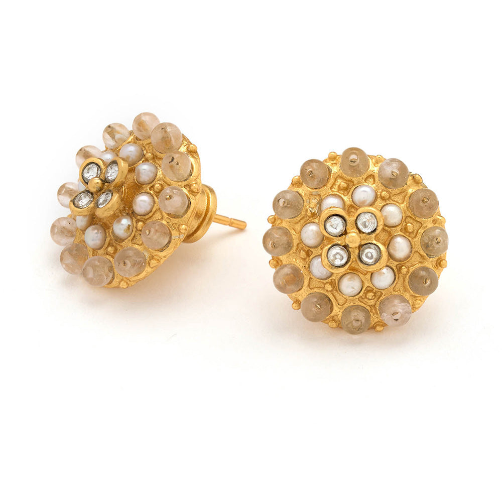 Aulerth White & Gold Gulmohar Blush Studs by Tribe Amrapali