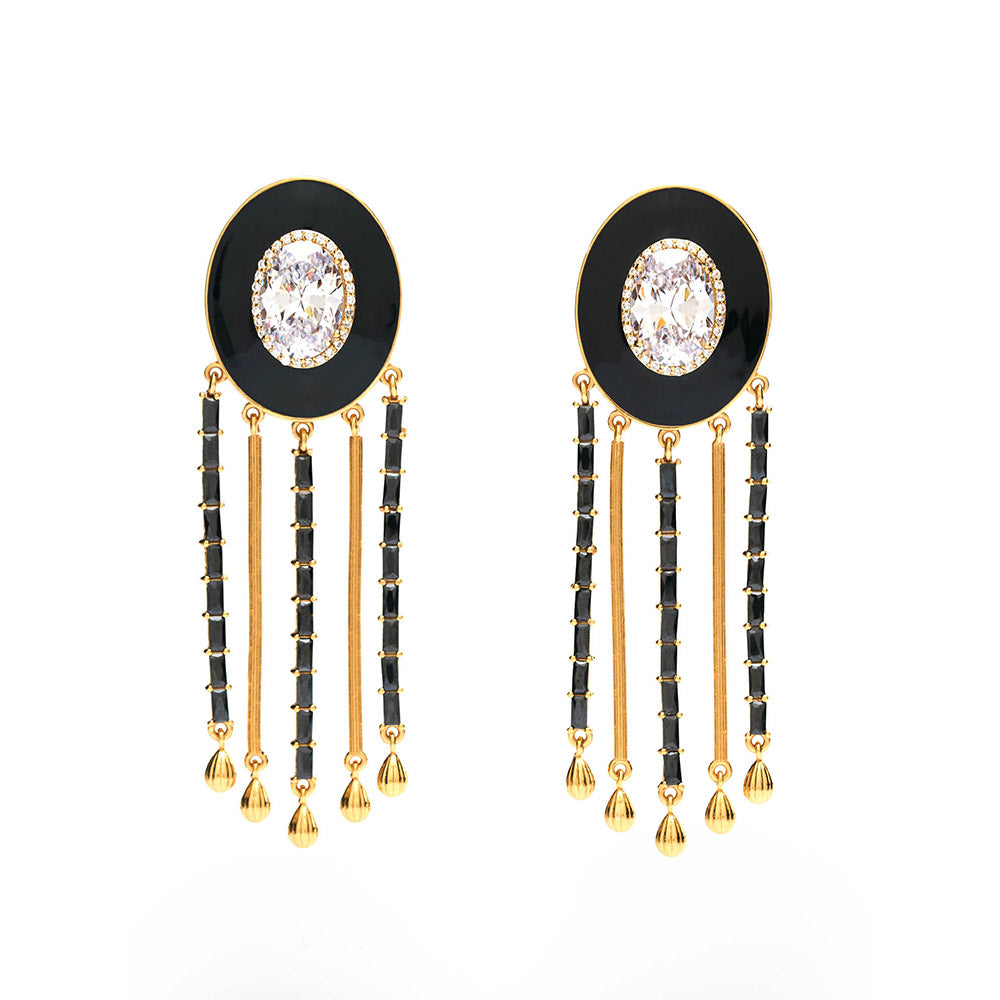 Aulerth White & Black Numisma Fringe Drops Earrings by Shivan & Narresh