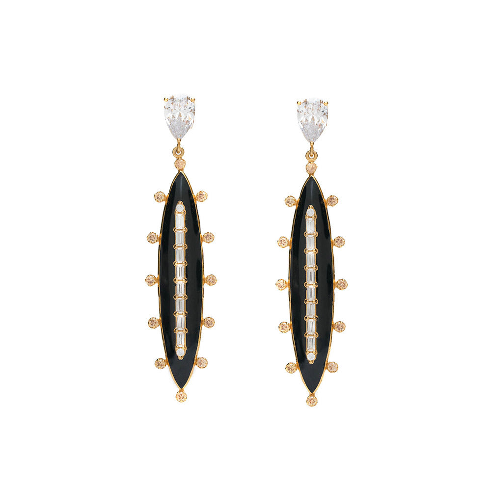 Aulerth White & Black Numisma Oblong Drops Earrings by Shivan & Narresh
