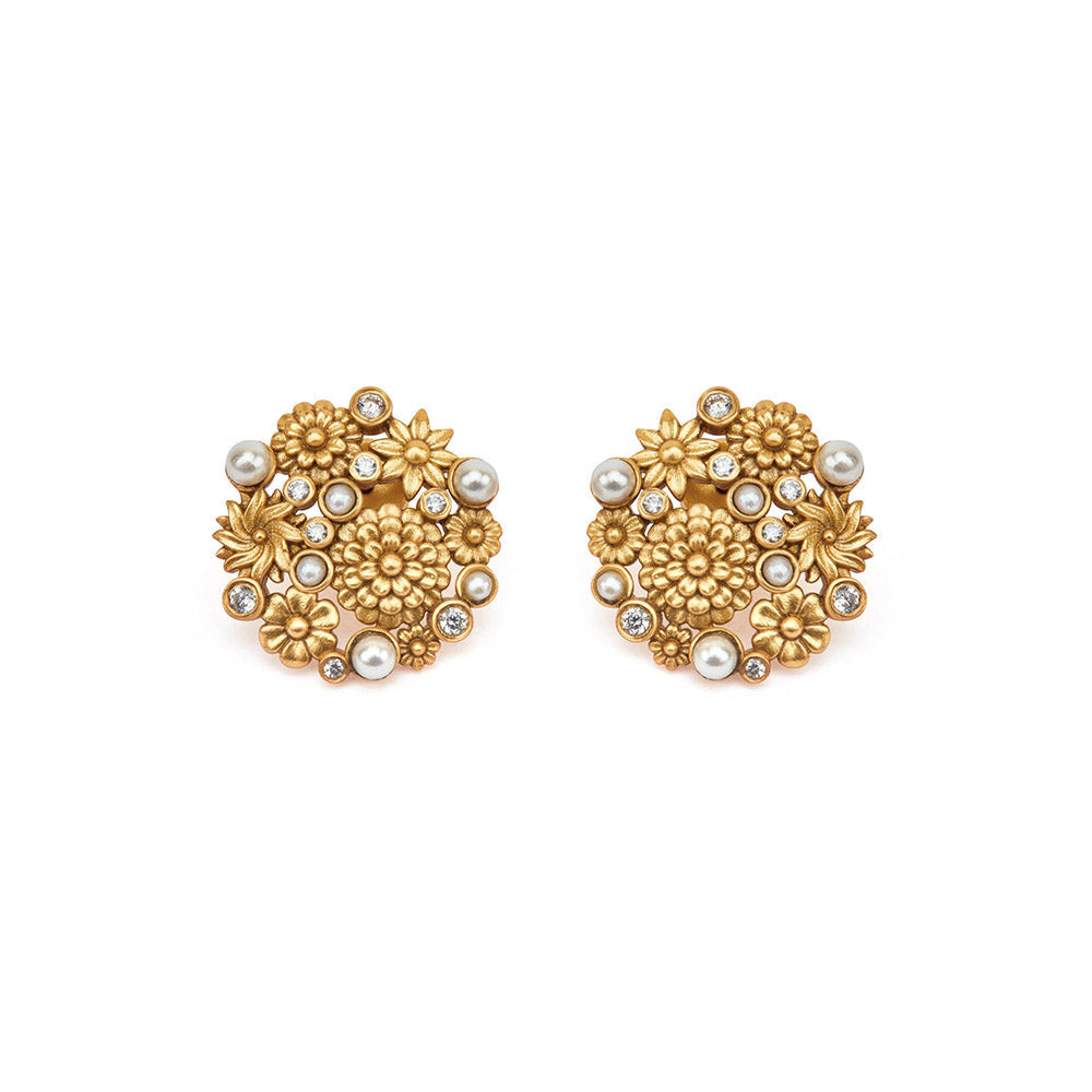 Aulerth White & Gold Opaline Perla Studs by Ekaya banaras