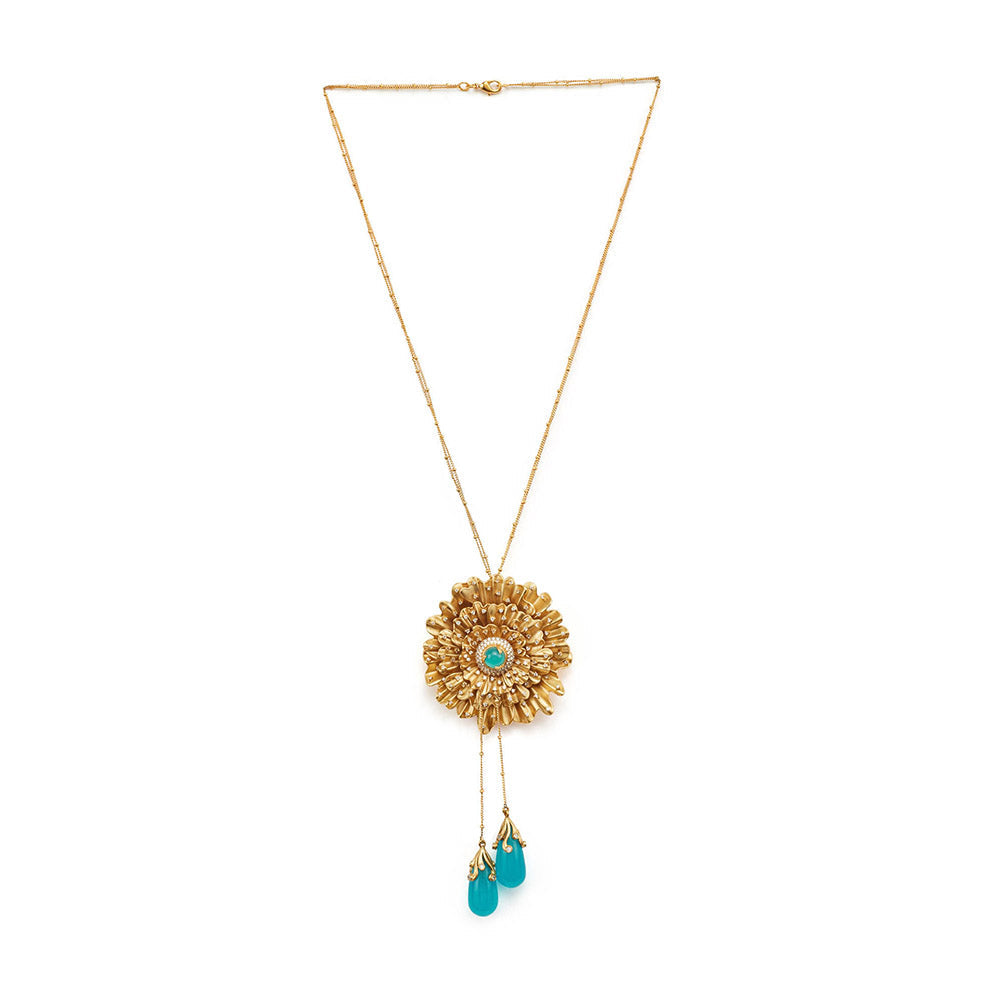 Aulerth Turquoise & Gold Odeta Pendant by Ekaya banaras