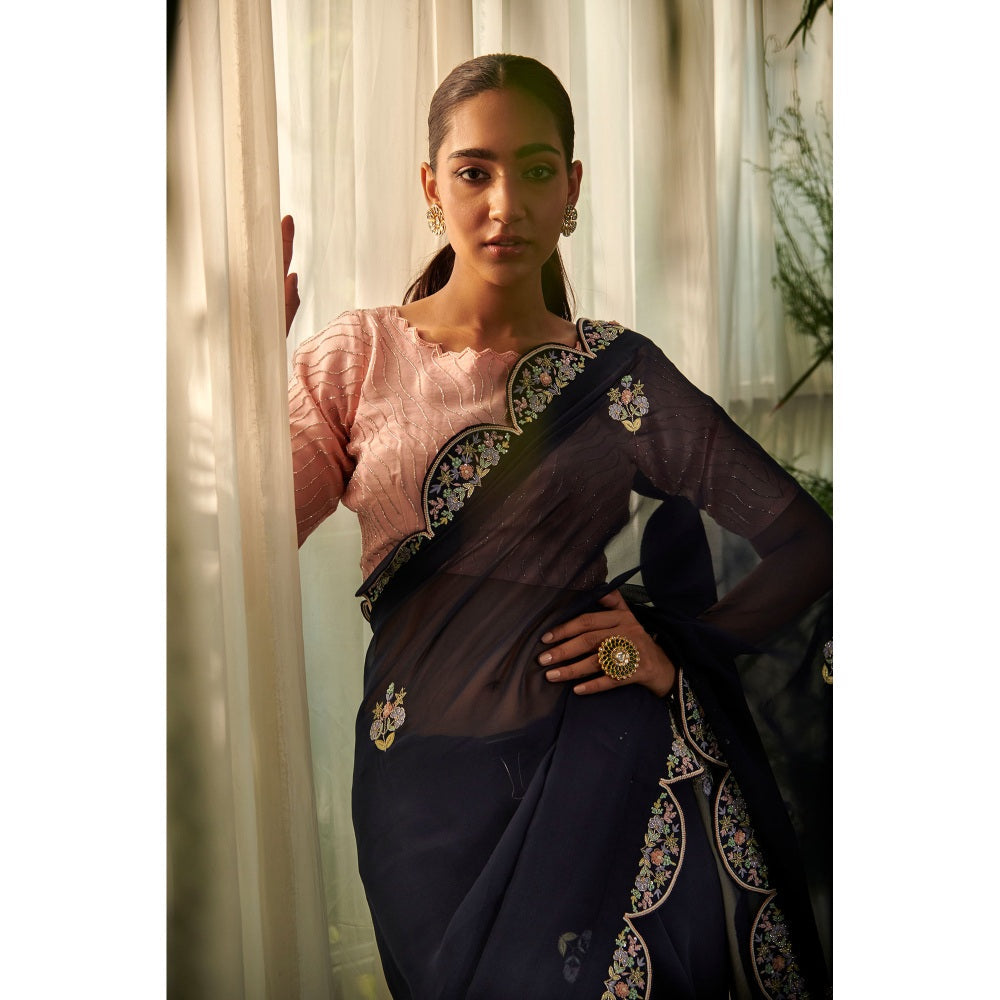 Tilsim by Sagarika Mehrotra Navy Blue Bell Saree with Stitched Blouse