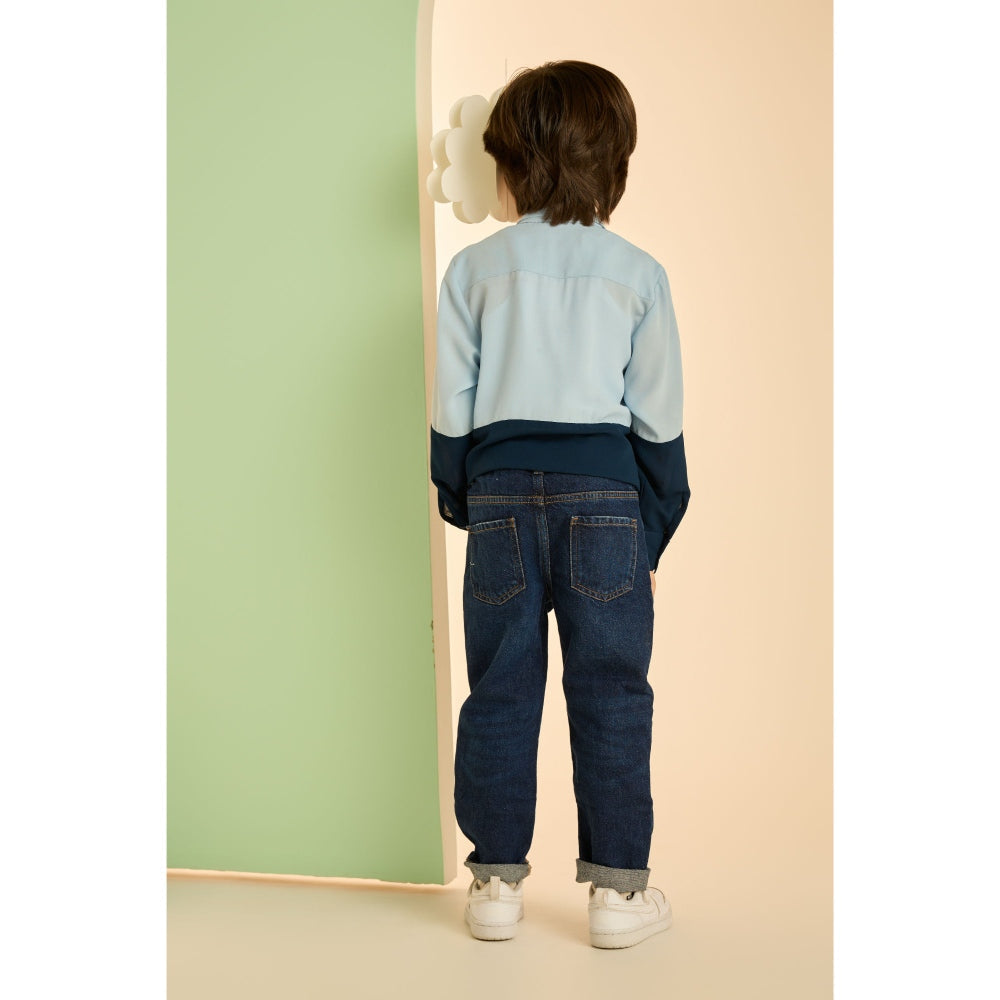 Tilsim by Sagarika Mehrotra Blue Seabed Dragon Embroidered Shirt