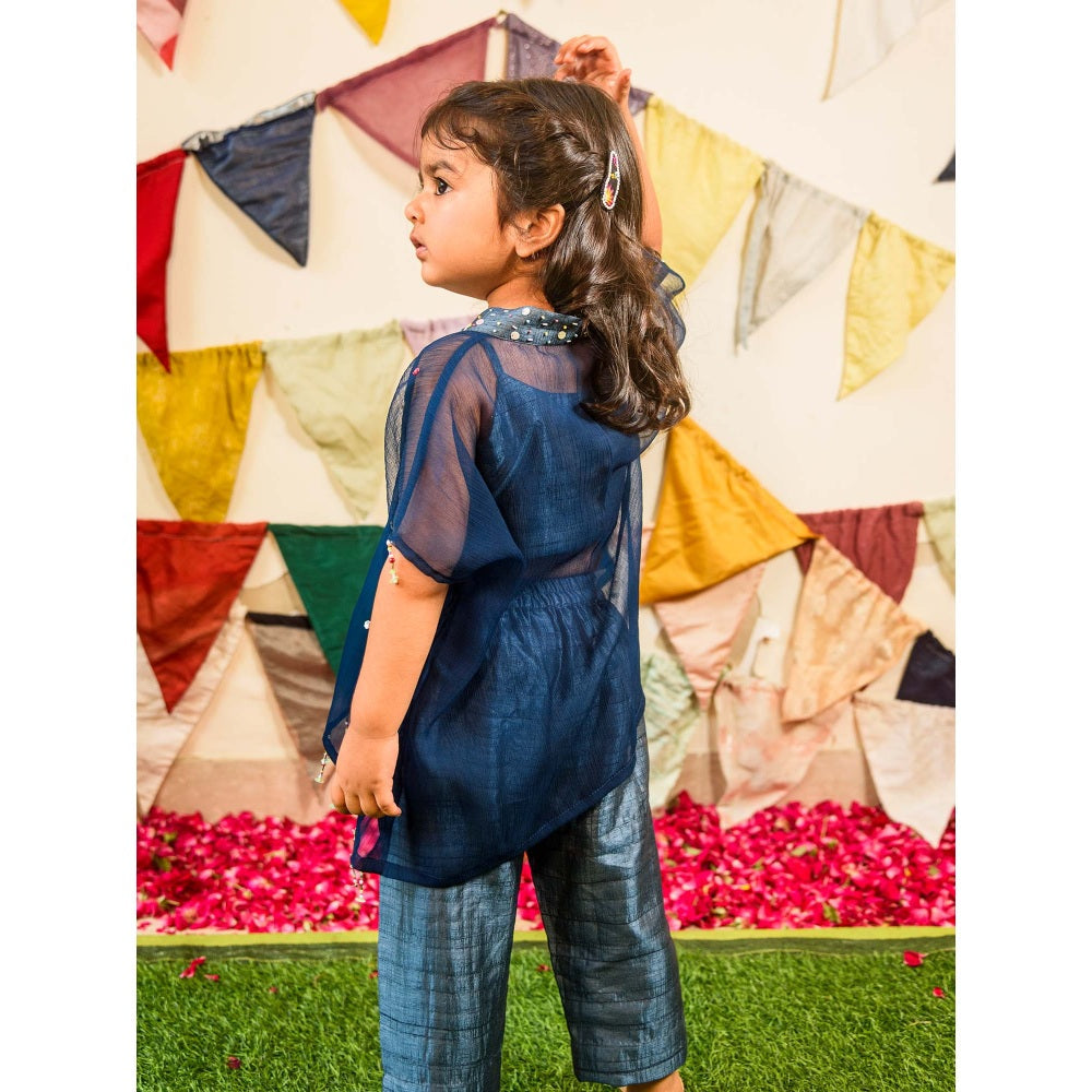 Tilsim by Sagarika Mehrotra Navy Blue Sparkle Kaftan Kurta with Pant & Slip (Set of 3)