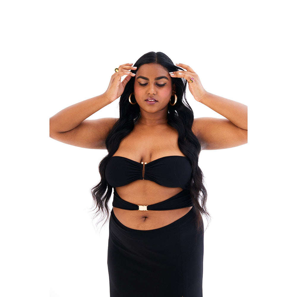 TISHARTH BY SHIVANI Black Cut Out High Slit Dress