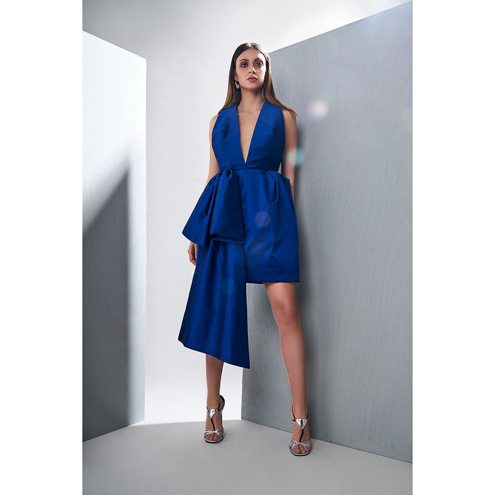 TISHARTH by Shivani Blue Taffeta Silk Short Dress - M / Blue TISHARTH by Shivani Blue Taffeta Silk Short Dress - M / Blue