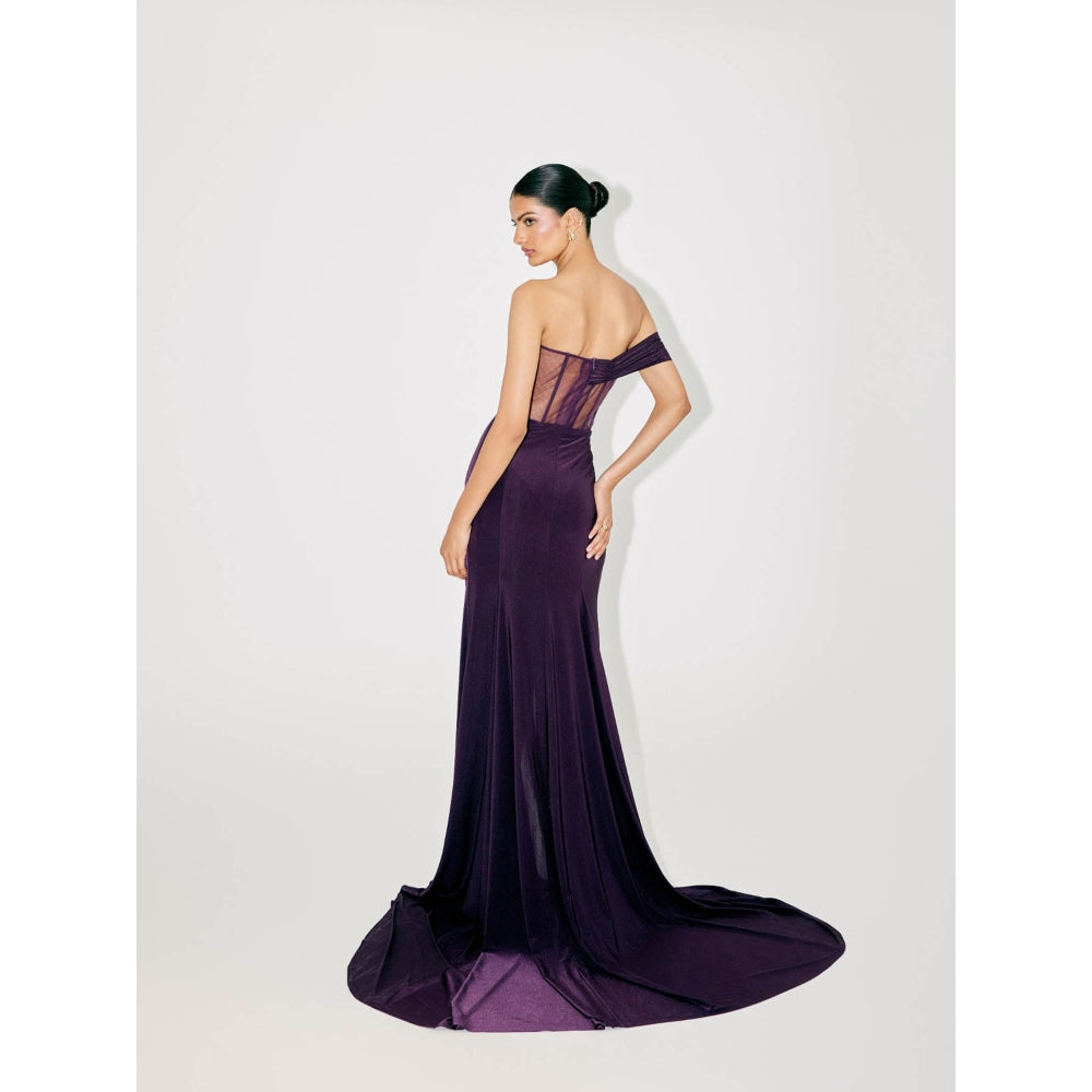 TISHARTH BY SHIVANI Purple Corset Gown with Sequenced Cape